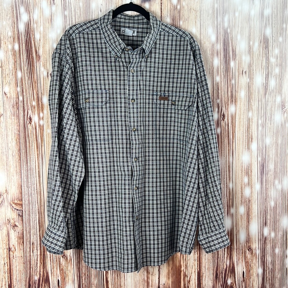 Men’s Carhartt Button Up Long Sleeved Plaid Cotton Shirt 2XL